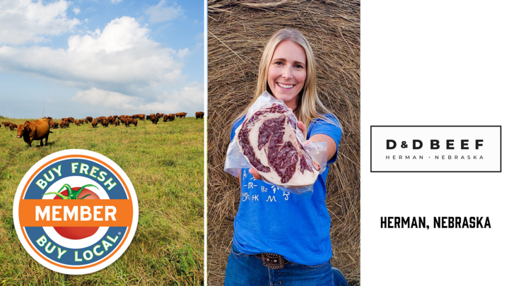 D&D Beef Promo Photo featuring images of their cattle on pasture and their packaged meats