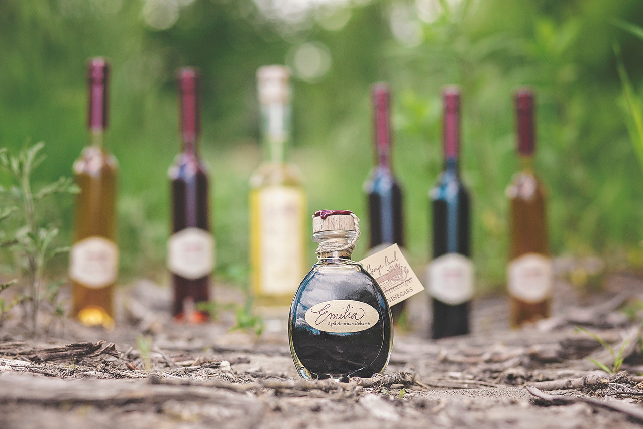 George Paul Vinegar display of products